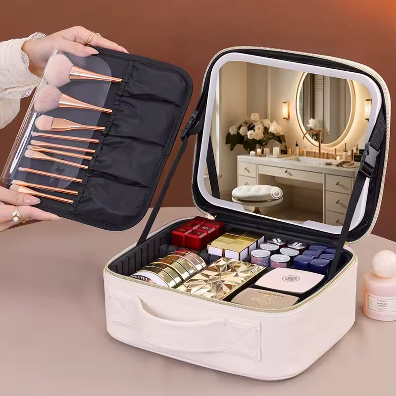 Maletín de maquillaje con espejo LED