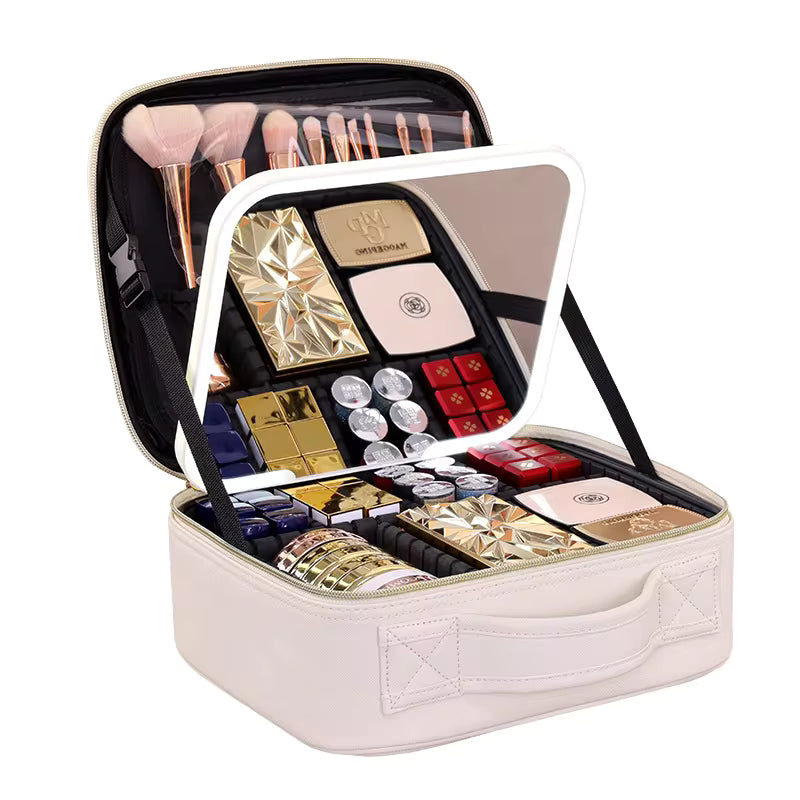 Maletín de maquillaje con espejo LED