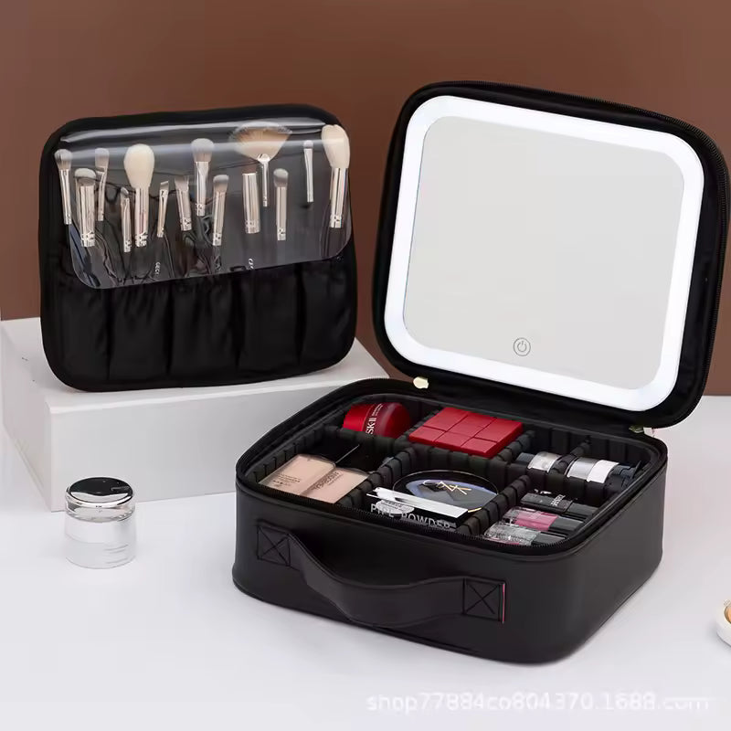 Maletín de maquillaje con espejo LED