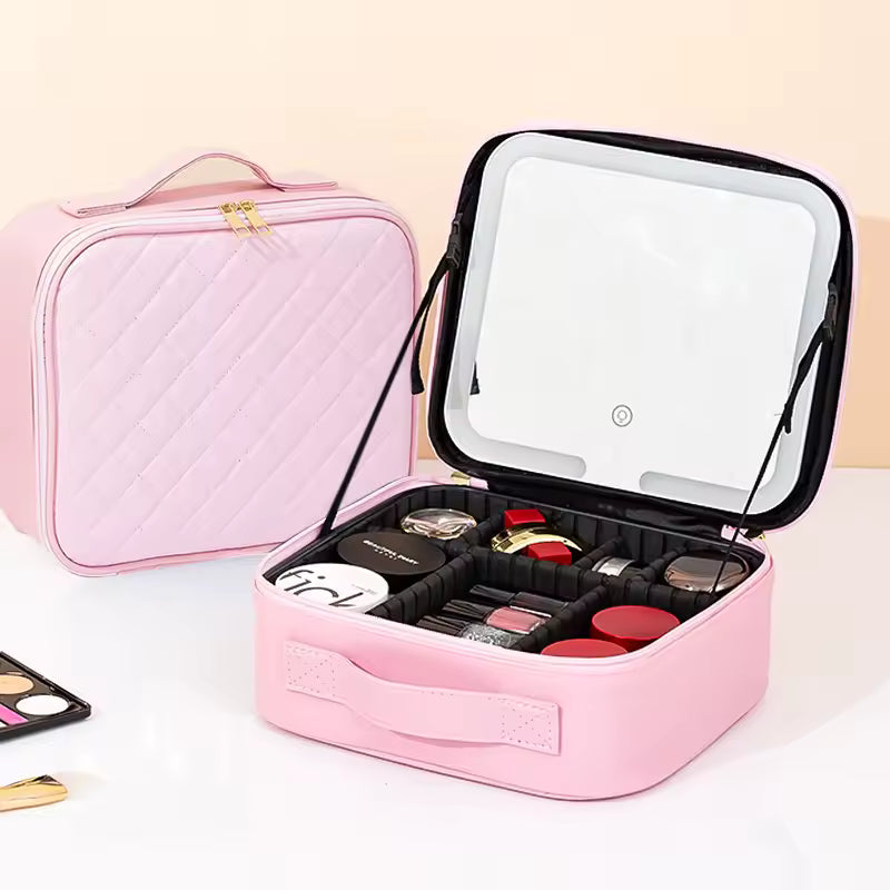 Maletín de maquillaje con espejo LED