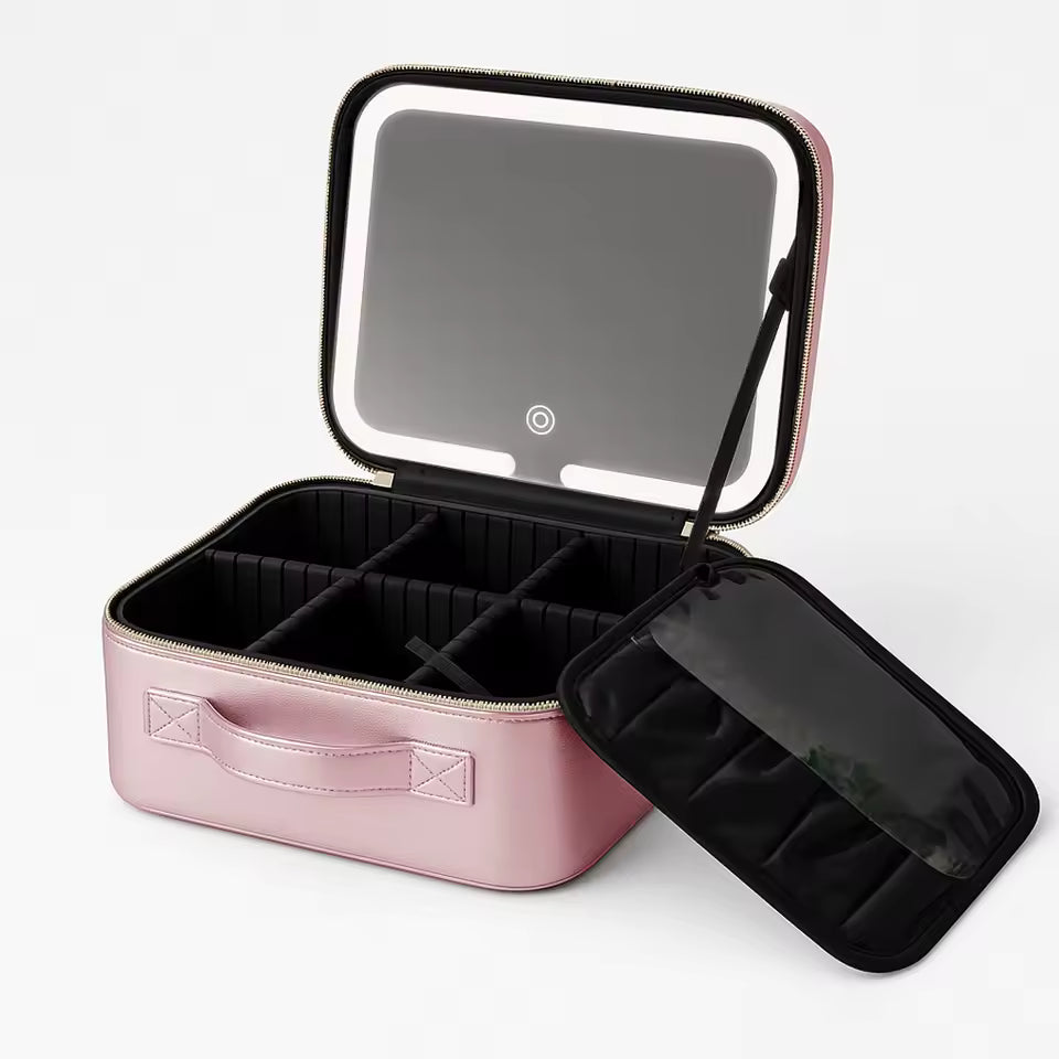 Maletín de maquillaje con espejo LED